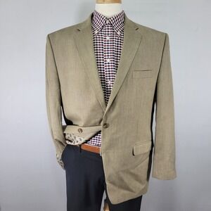 Chaps Men's Sport Coat Blazer‎ Two Button Beige Birds Eye Polyester Blend 46R